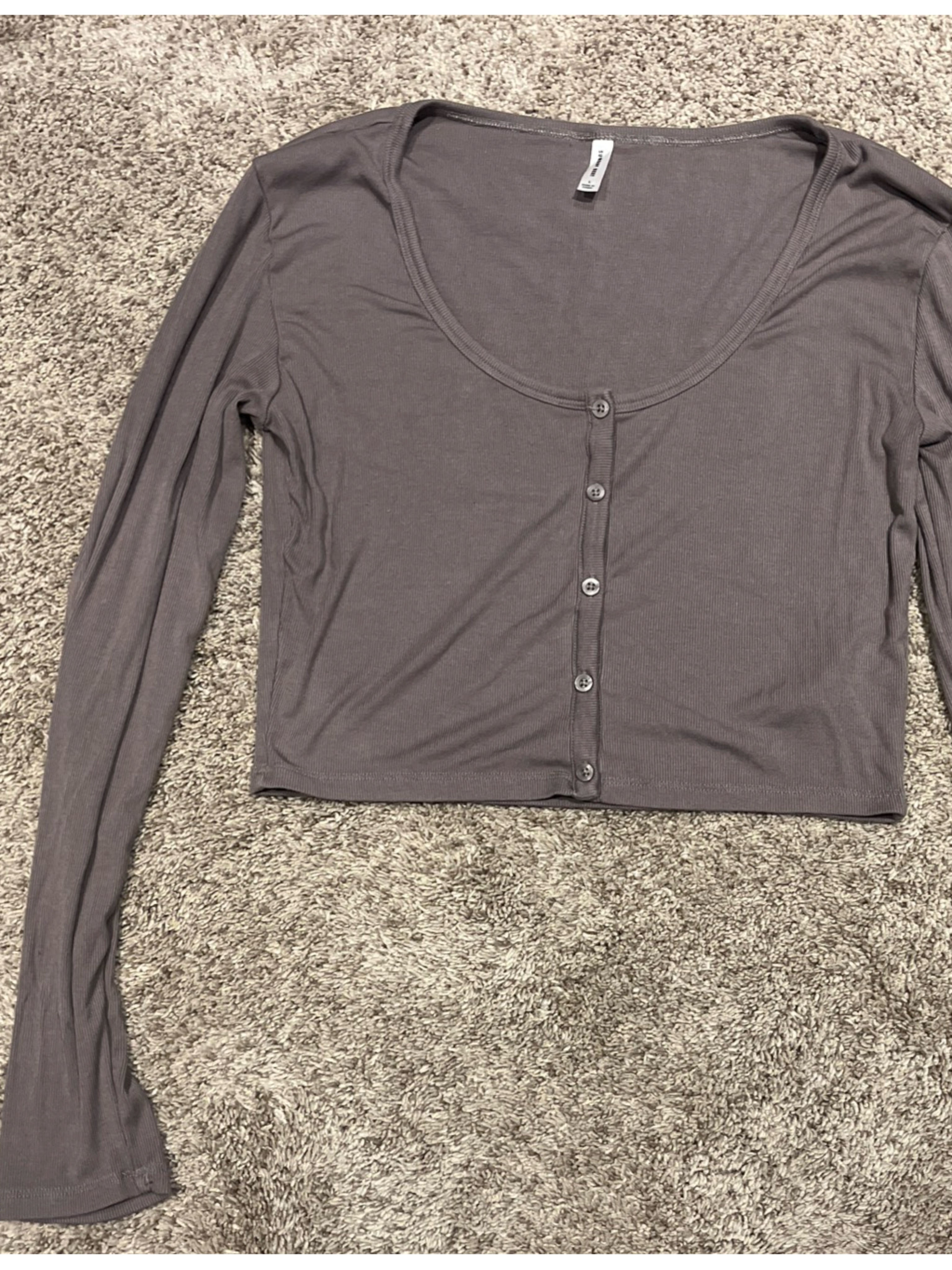 Sunday Best Ribbed Button-Front Cropped Tee - Taupe Modal Blend